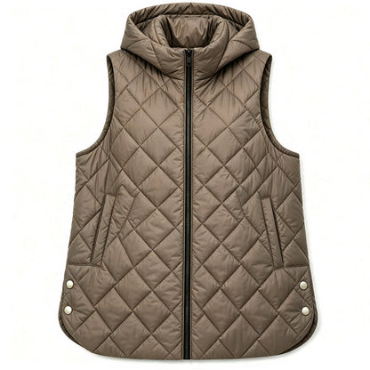 Women's Casual Mid-Length Hooded Padded Vest