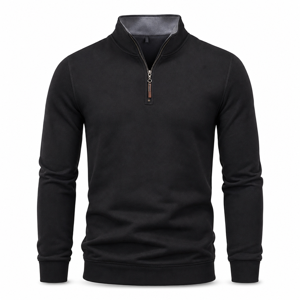 Men's Quarter Zip Stand Collar Pullover Cotton Blend Long Sleeve Sweatshirt