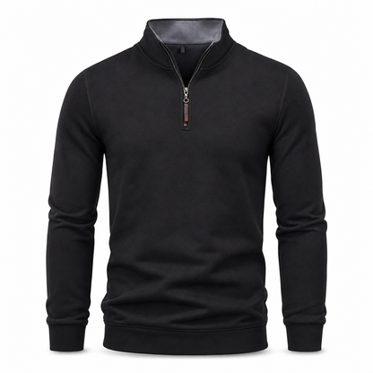 Men's Quarter Zip Stand Collar Pullover Cotton Blend Long Sleeve Sweatshirt