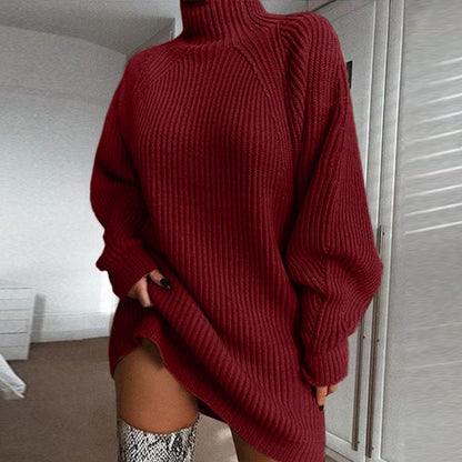 Women's Cozy Turtleneck Knit Sweater Dress