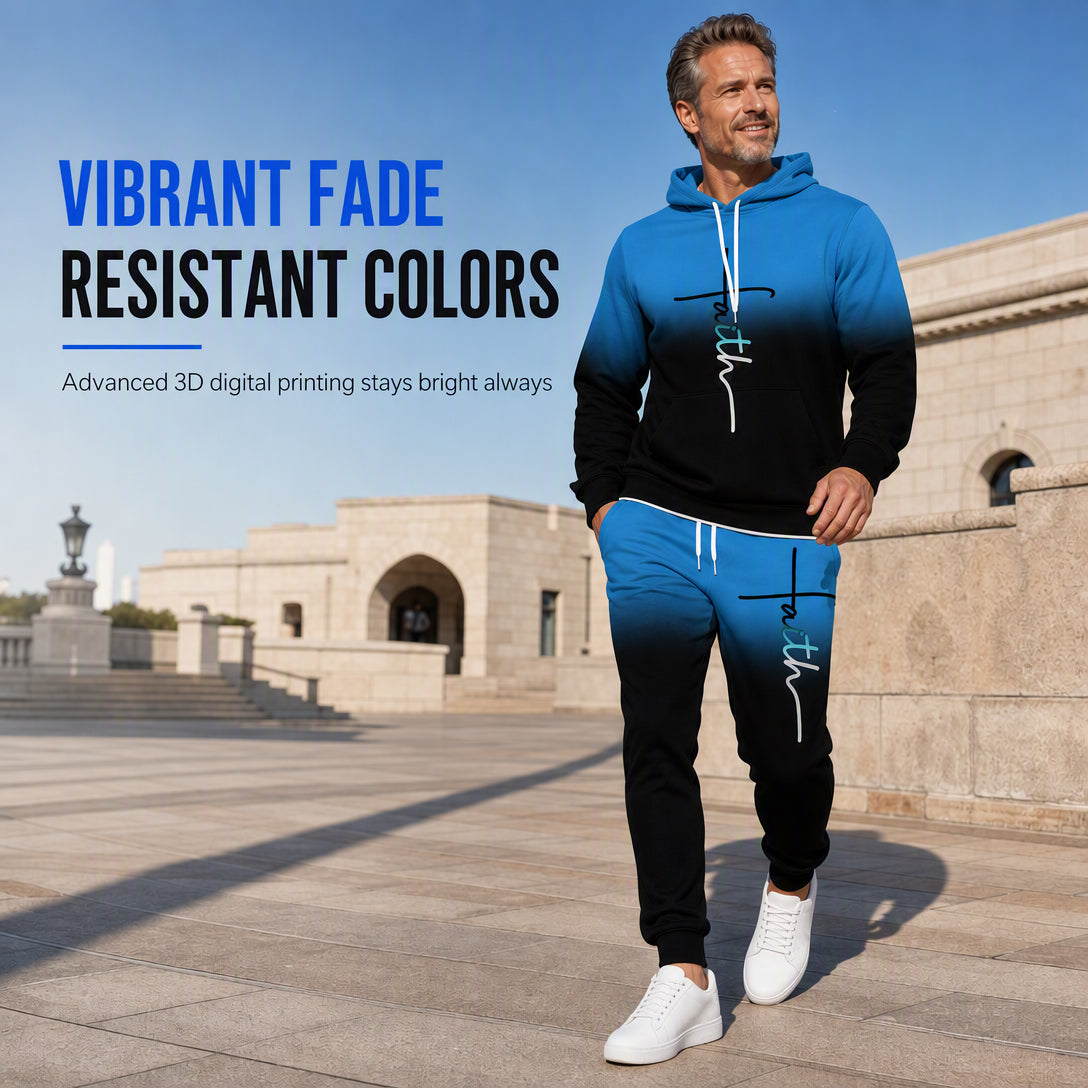 Men's 3D Digital Print Long Sleeve Hooded Sweatshirt and Pants Set Loose Fit Tracksuit for Spring and Autumn