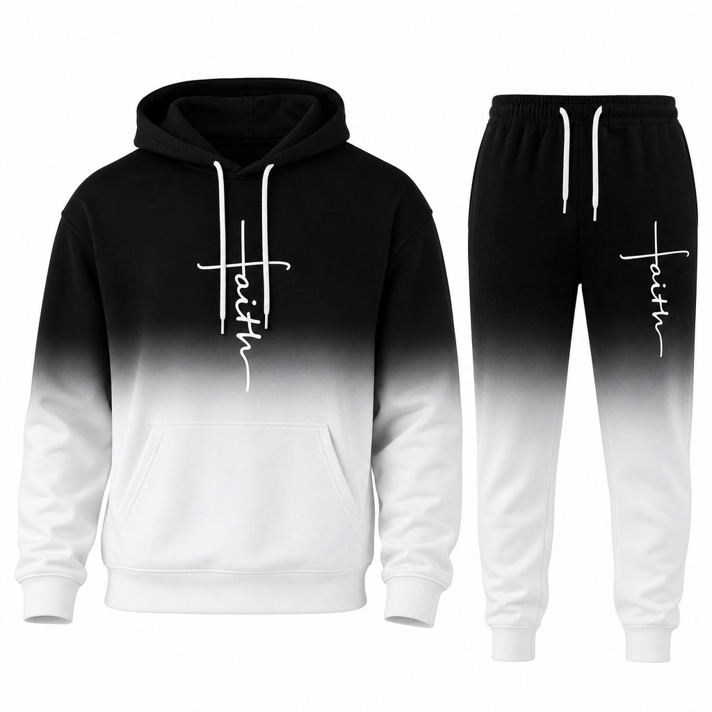 Men's 3D Digital Print Long Sleeve Hooded Sweatshirt and Pants Set Loose Fit Tracksuit for Spring and Autumn