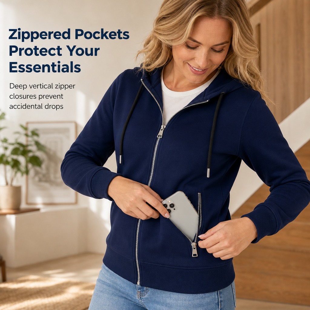 Women's Premium Full Zip Hooded with Zipper Pockets