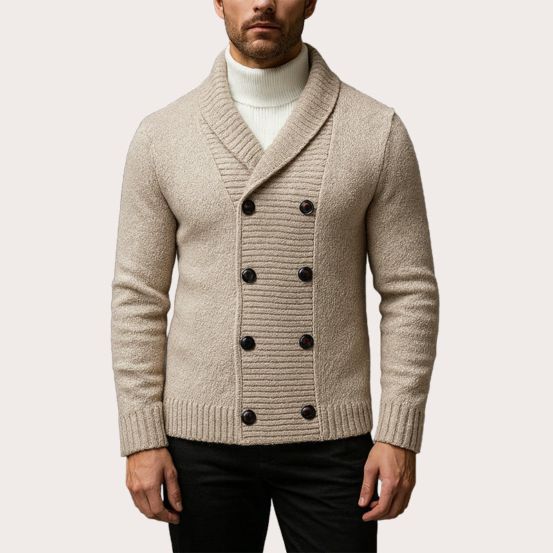 Men's Double Breasted Shawl Collar Knit Cardigan