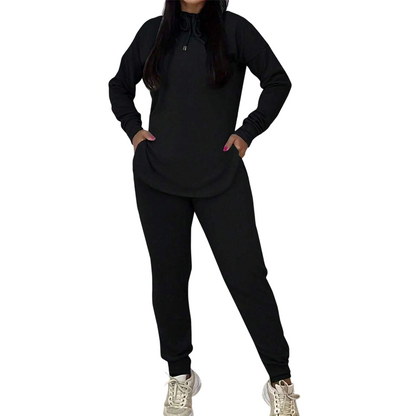 Women's Solid Color 2-Piece Casual Tracksuit Set