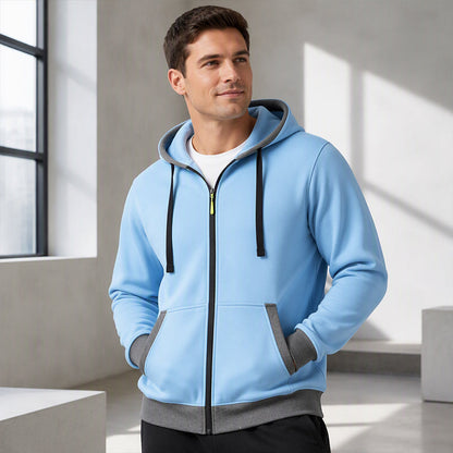 🔥 Everyday Warmth | Men’s Plush-Lined Full-Zip Hoodie with Drawstring Hood