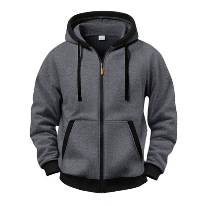 🔥 Everyday Warmth | Men’s Plush-Lined Full-Zip Hoodie with Drawstring Hood