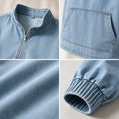 ✨ Relaxed by Design | Women’s Washed Denim Half-Zip Oversized Jacket