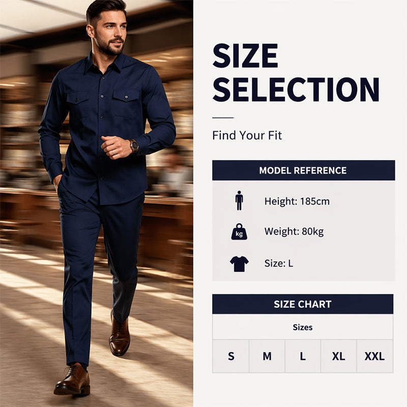 Men Two Piece Polyester Shirt Pants Set
