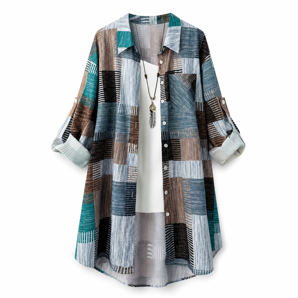 Casual Loose Fit Plaid Long Sleeve Shirt Plus Size Sun Protection Outerwear for Spring and Autumn