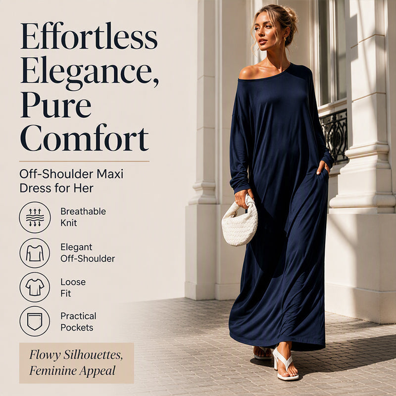 💃 Off-Shoulder Elegance, Flattering Maxi Drape | Women's Long-Sleeve Dress