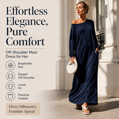💃 Off-Shoulder Elegance, Flattering Maxi Drape | Women's Long-Sleeve Dress