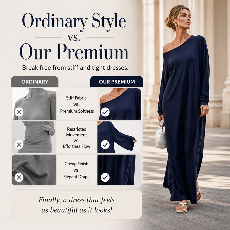 💃 Off-Shoulder Elegance, Flattering Maxi Drape | Women's Long-Sleeve Dress