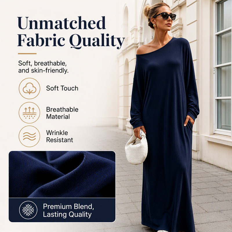 💃 Off-Shoulder Elegance, Flattering Maxi Drape | Women's Long-Sleeve Dress