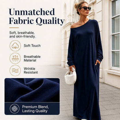 💃 Off-Shoulder Elegance, Flattering Maxi Drape | Women's Long-Sleeve Dress