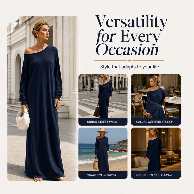 💃 Off-Shoulder Elegance, Flattering Maxi Drape | Women's Long-Sleeve Dress