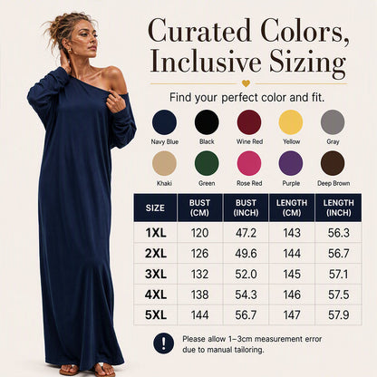 💃 Off-Shoulder Elegance, Flattering Maxi Drape | Women's Long-Sleeve Dress