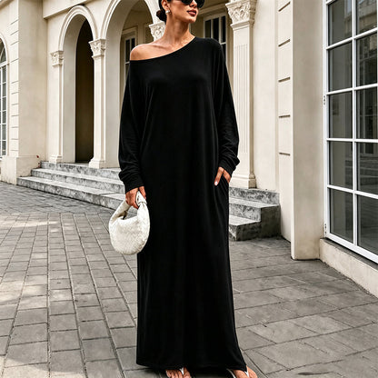 💃 Off-Shoulder Elegance, Flattering Maxi Drape | Women's Long-Sleeve Dress