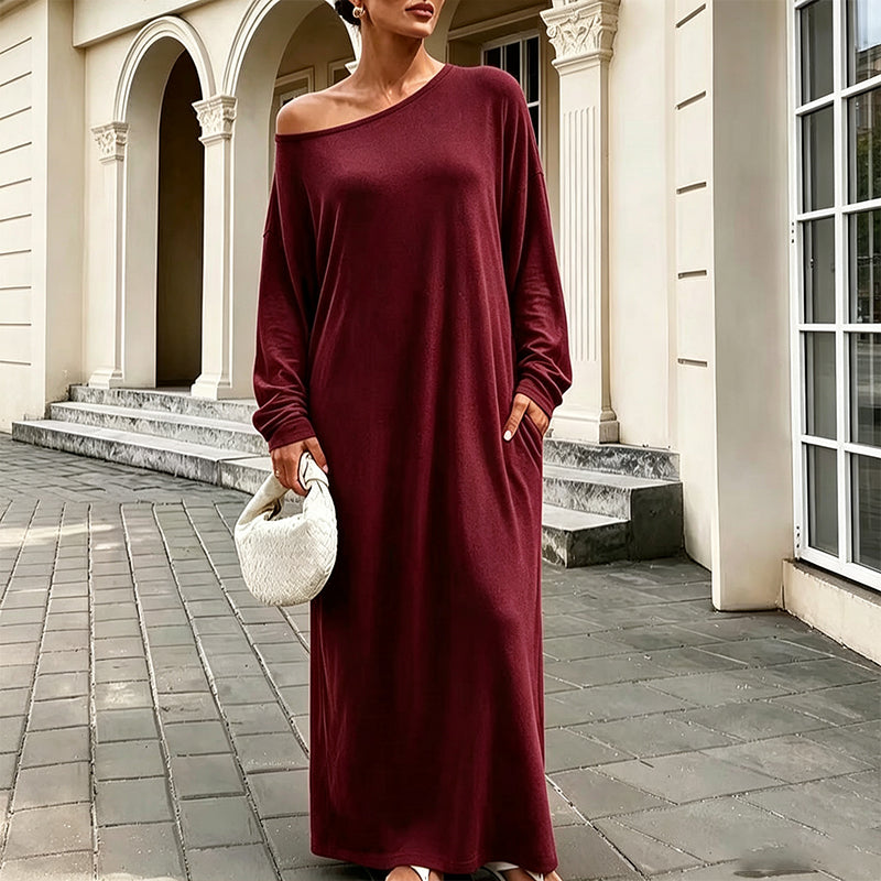 💃 Off-Shoulder Elegance, Flattering Maxi Drape | Women's Long-Sleeve Dress