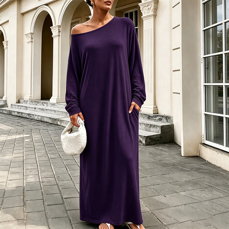 💃 Off-Shoulder Elegance, Flattering Maxi Drape | Women's Long-Sleeve Dress