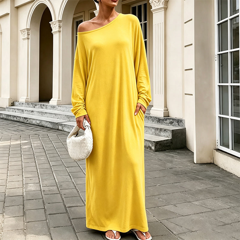 💃 Off-Shoulder Elegance, Flattering Maxi Drape | Women's Long-Sleeve Dress