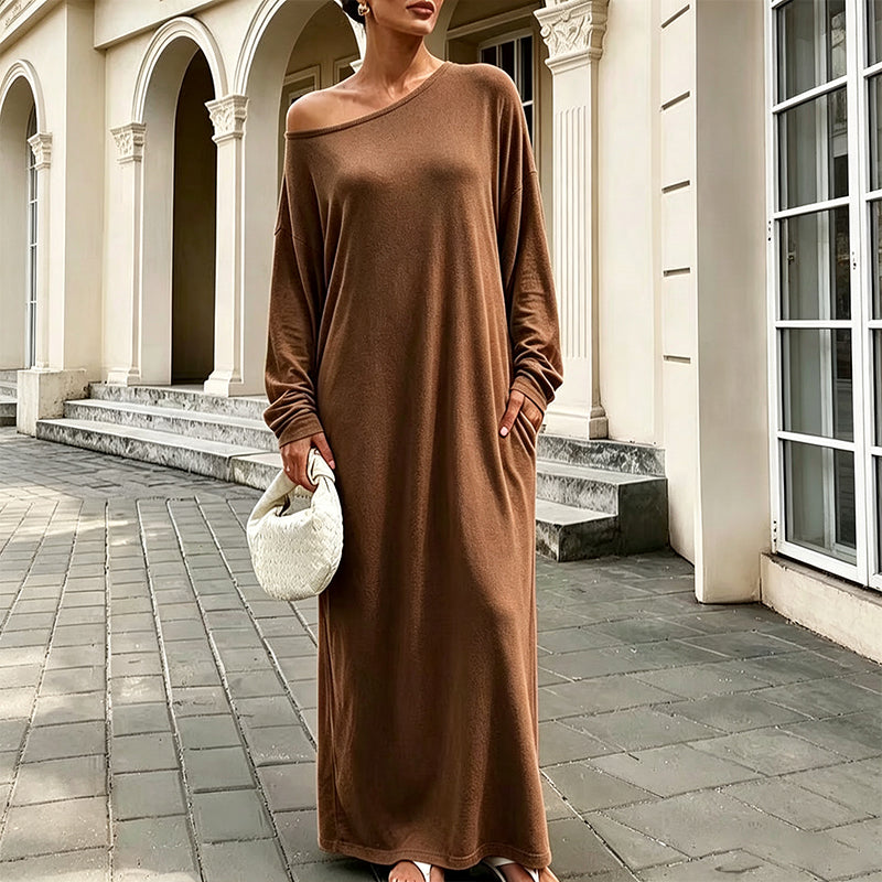 💃 Off-Shoulder Elegance, Flattering Maxi Drape | Women's Long-Sleeve Dress