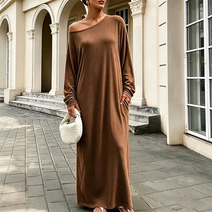 💃 Off-Shoulder Elegance, Flattering Maxi Drape | Women's Long-Sleeve Dress