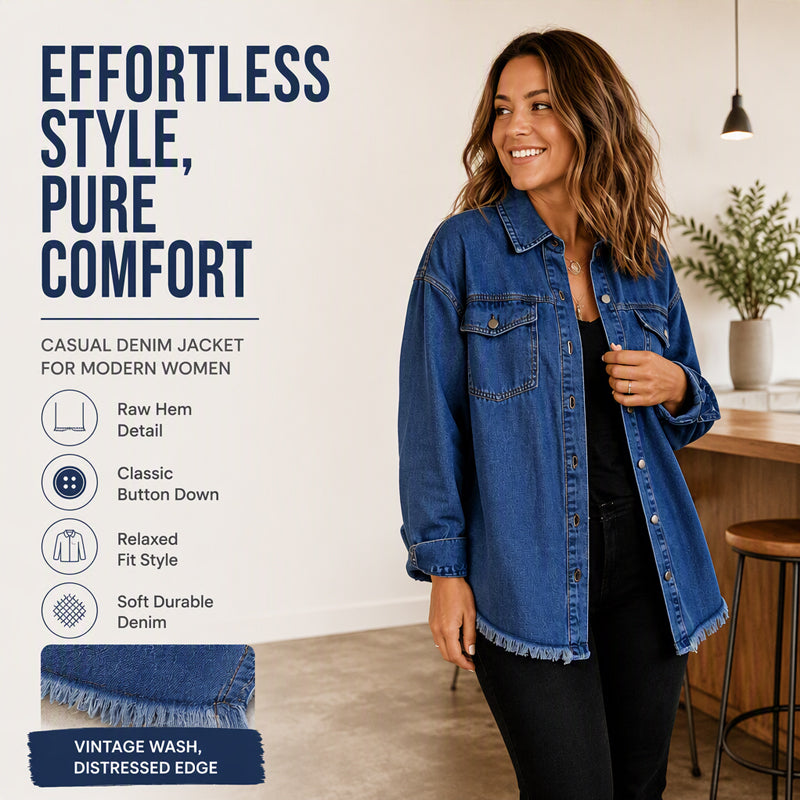 Women's Frayed Hem Washed Denim Jacket