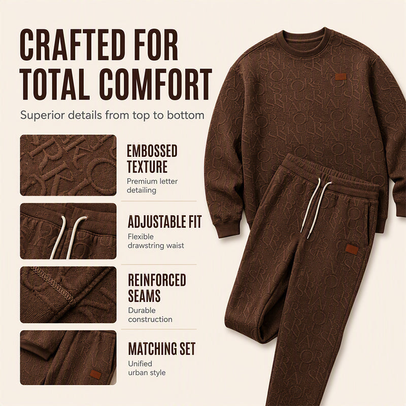 Men's Jacquard Letter Sweatshirt & Drawstring Pants Set
