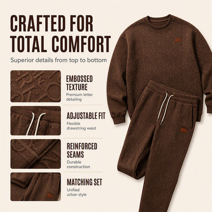 Men's Jacquard Letter Sweatshirt & Drawstring Pants Set