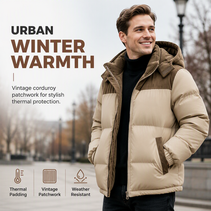 Men's Winter Color-Block Puffer Hooded Jacket