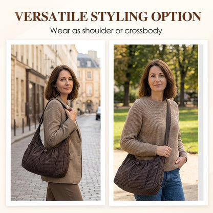 👜 Soft Shape, Standout Style | Plaid Ruched Cloud Bag with Adjustable Strap