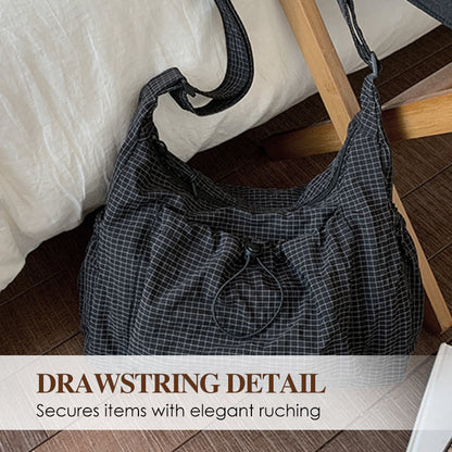 👜 Soft Shape, Standout Style | Plaid Ruched Cloud Bag with Adjustable Strap