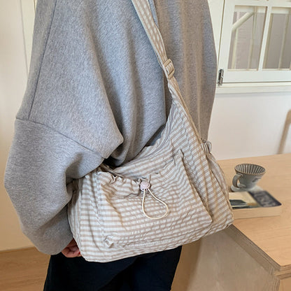 👜 Soft Shape, Standout Style | Plaid Ruched Cloud Bag with Adjustable Strap