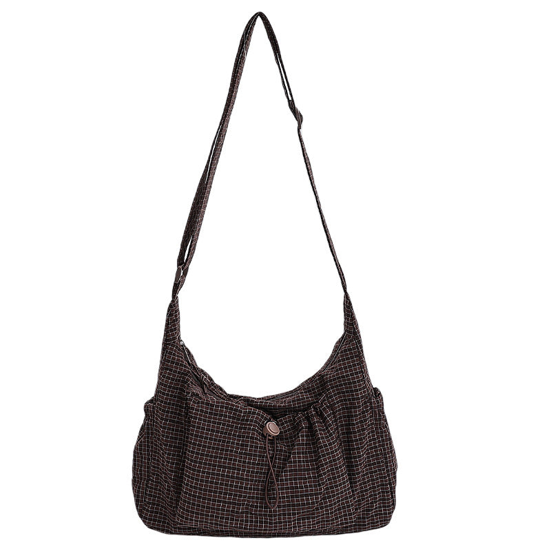 👜 Soft Shape, Standout Style | Plaid Ruched Cloud Bag with Adjustable Strap