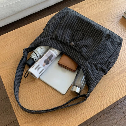 👜 Soft Shape, Standout Style | Plaid Ruched Cloud Bag with Adjustable Strap