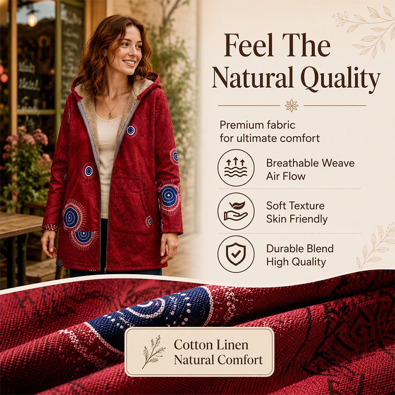 🍂 Artistic Everyday Style | Women’s Vintage Leaf Print Hooded Coat