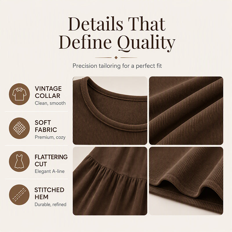 🤎 Vintage Texture, Effortless Style | Women's Corduroy Long-Sleeve Dress