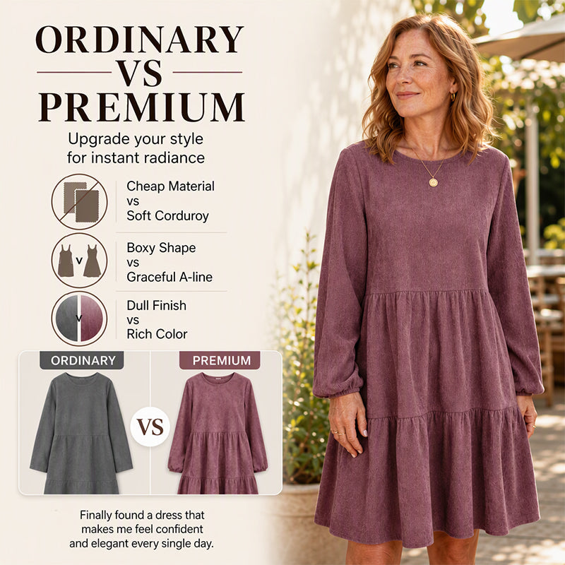 🤎 Vintage Texture, Effortless Style | Women's Corduroy Long-Sleeve Dress