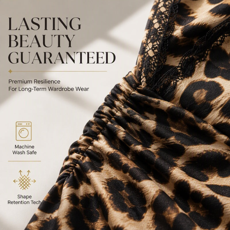 🐆 Lace V-Neck, Curve-Flattering Ruched Fit | Women's Leopard Midi Dress