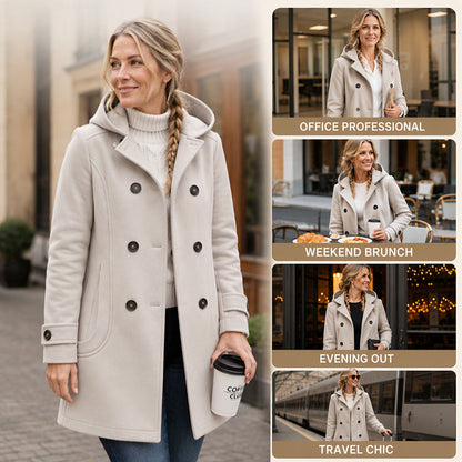 Women's Double-Breasted Hooded Pea Coat