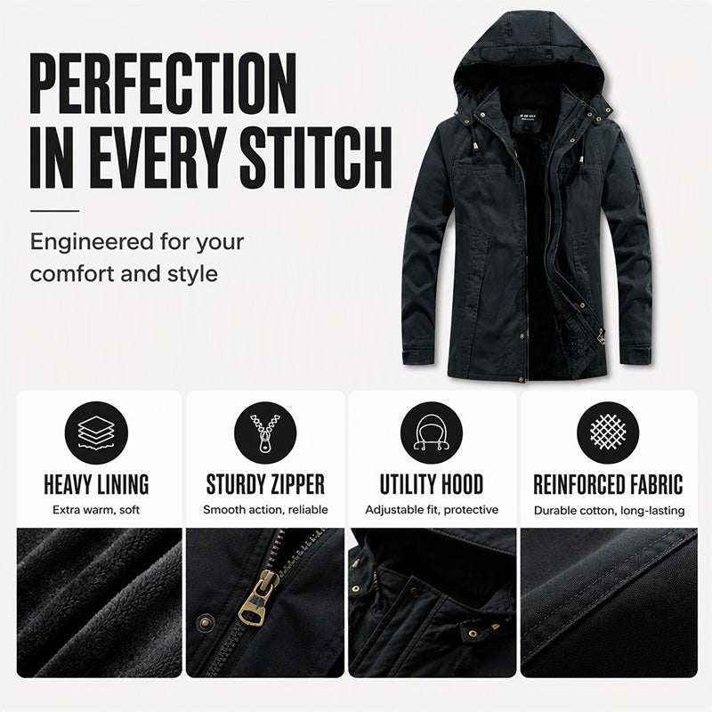 🧥 Plush-Lined Warmth, Rugged Utility Style | Men's Hooded Utility Jacket