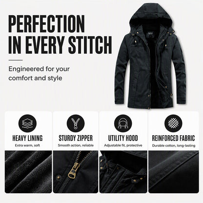 🧥 Plush-Lined Warmth, Rugged Utility Style | Men's Hooded Utility Jacket