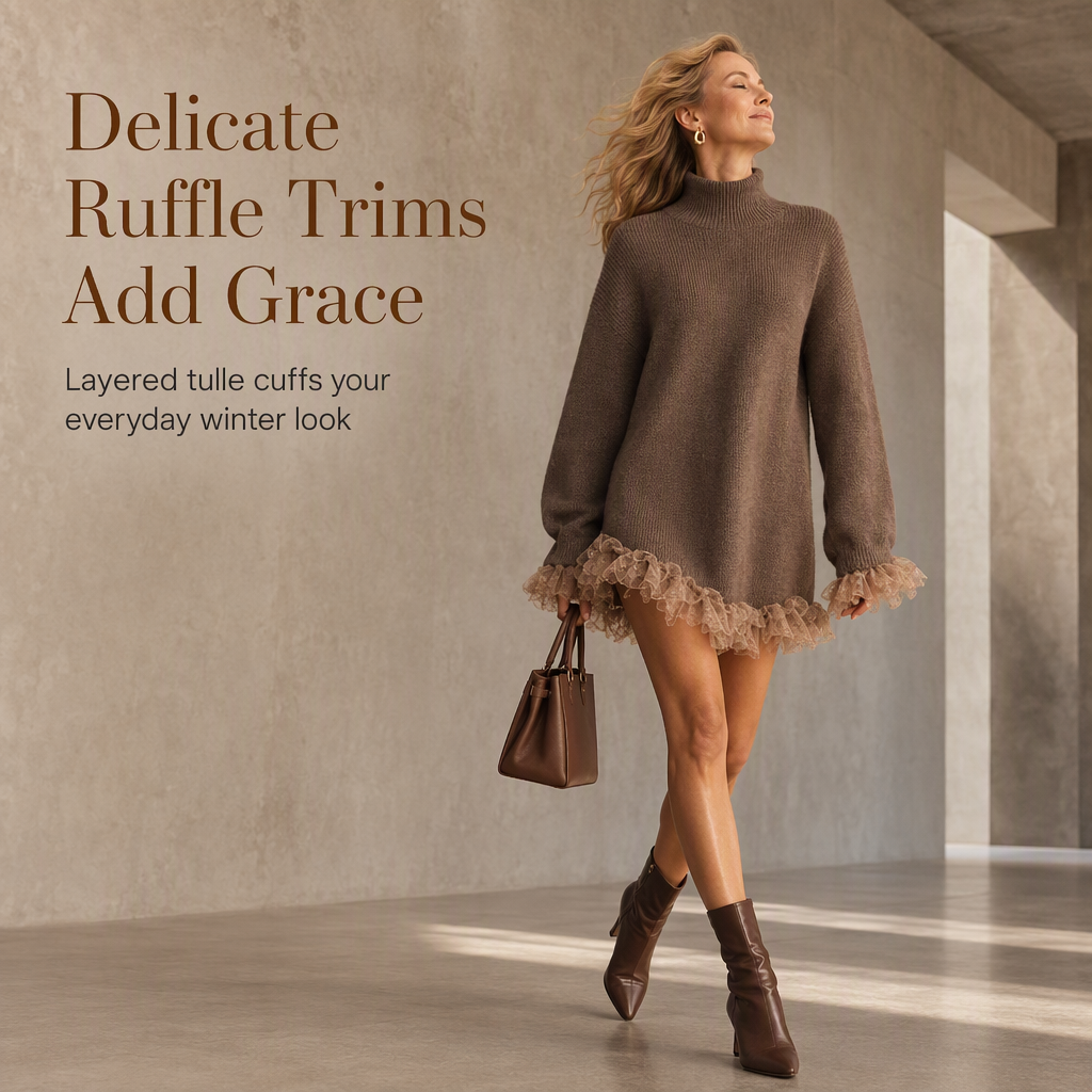 ✨ Feminine Knit Detail | Women’s Oversized Mock Neck Sweater Dress