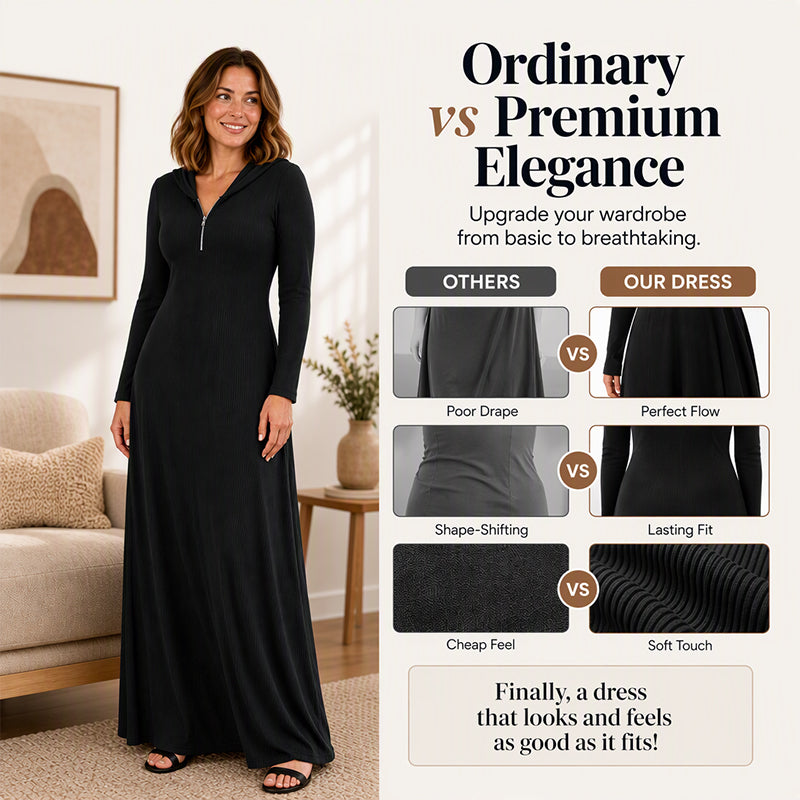 Women's Ribbed Knit Hooded Maxi Dress