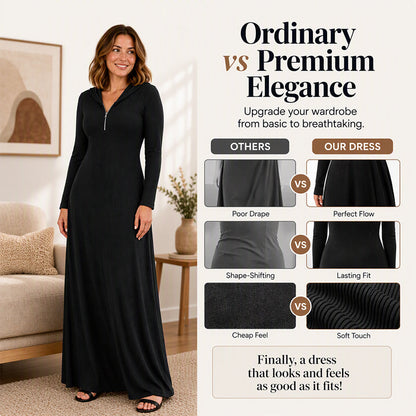 Women's Ribbed Knit Hooded Maxi Dress