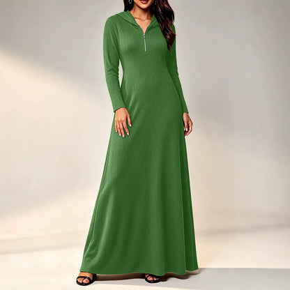Women's Ribbed Knit Hooded Maxi Dress