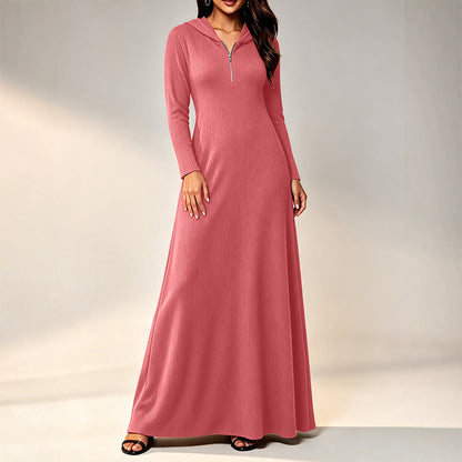 Women's Ribbed Knit Hooded Maxi Dress
