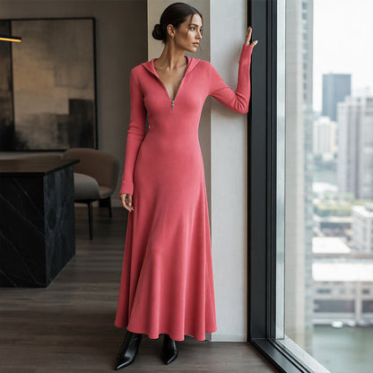 Women's Ribbed Knit Hooded Maxi Dress