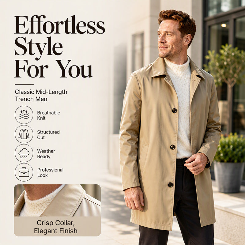 Men's Minimalist Single-Breasted Mid-Length Coat